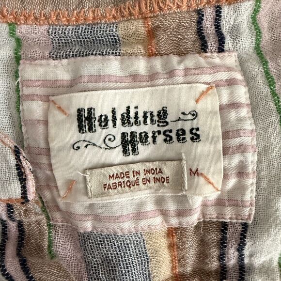 Anthropologie Holding Horses Women's Med Stripe Merida Side Slit Button Up Shirt - Picture 7 of 9